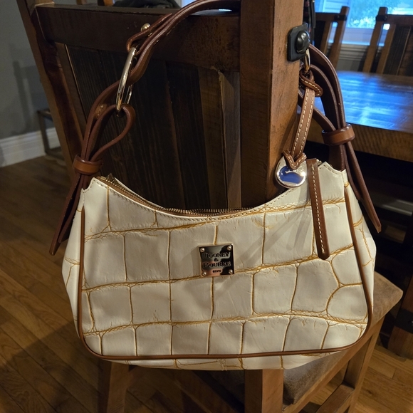 Dooney & Bourke White and Brown Croc-Embossed Women's Bag - Picture 2 of 15